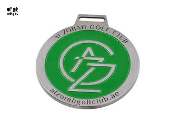 Green Color Custom Award Medals Silver Medallion Brush Nickel Coating