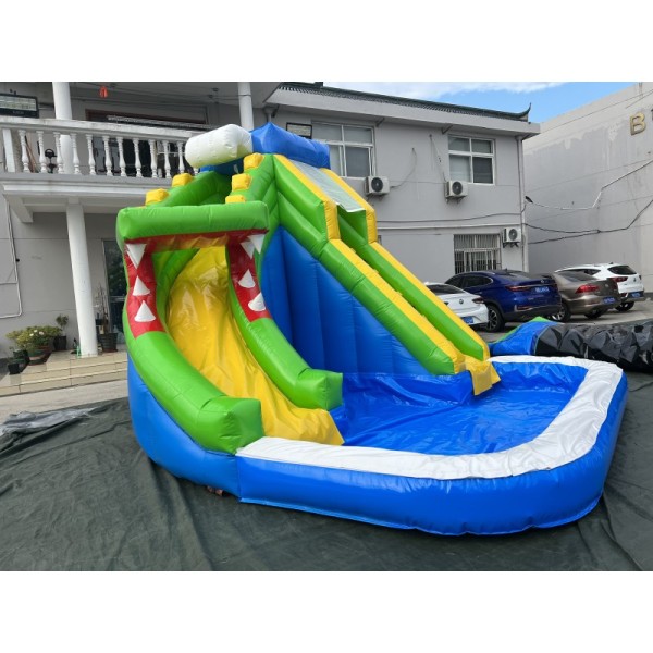 Double Dolphins Inflatable Floating Water Slide durable Large Slide with Water Pool