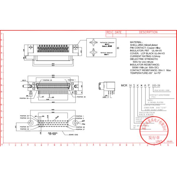 соединитель SCSI 50 штырей тип никель PCB 90 градусов сплава цинка покрыл