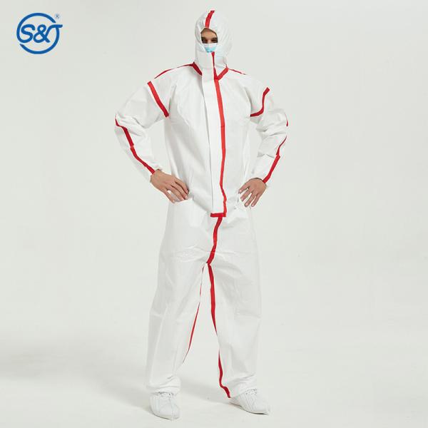Nonwoven Disposable Coverall Microporous Film Coating over PP Layer  Seam Sealing Strips EU Standard EN14126 Type 6