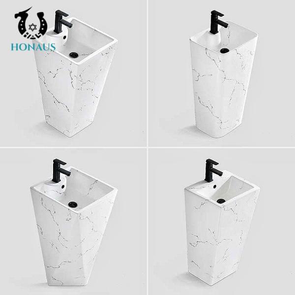 Natural Marble Pedestal Sink Modern Freestanding Pedestal Basin No Stain