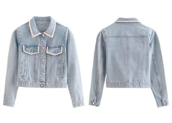 OEM Denim Jacket Women Embelishment Light Wash Trucker Elegant Style
