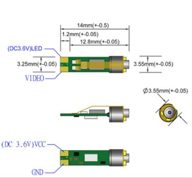 Waterproof endoscope camera module, 1/18 CMOS, 3.9mm wide, 320×240, DC3.6V
