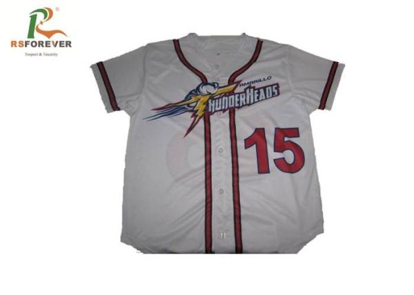 Full Printed White Slim Fit Baseball Jersey , Baseball Style Button Shirts With Numbers
