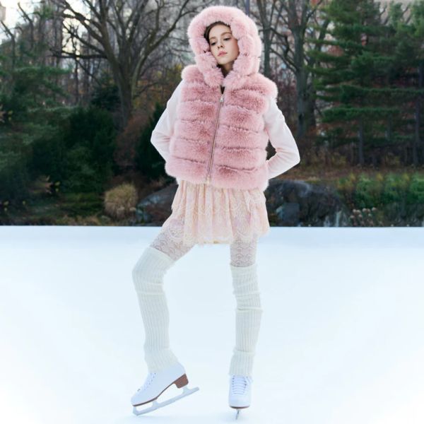 HONGJUN Furever Faux Fox Fur Hooded Waistcoat