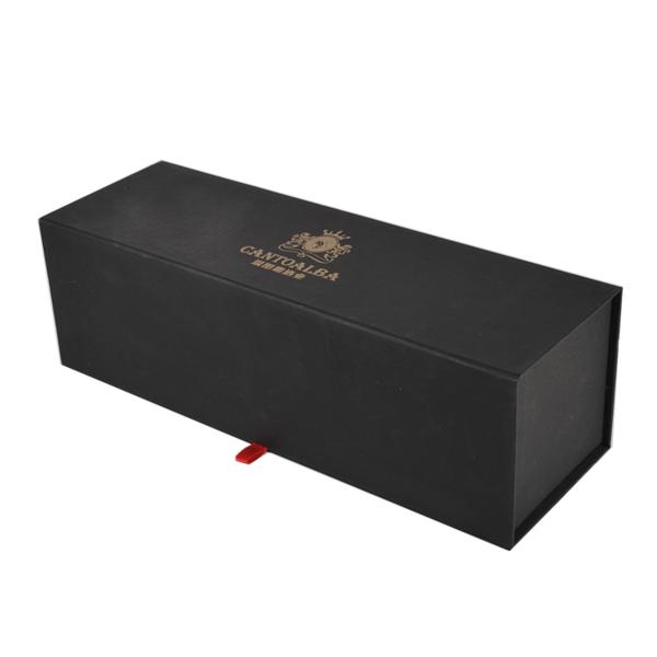 Single Bottle Magnetic Chipboard Gift Boxes For Wine Packaging Full Black