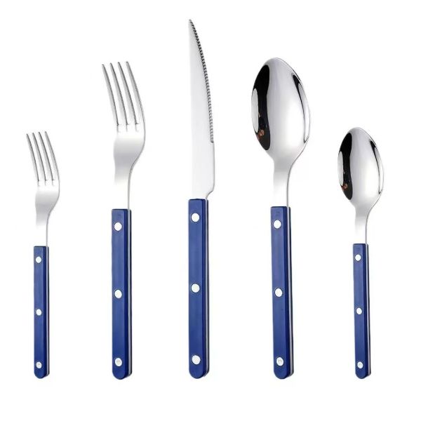 304 stainless steel knife, fork, spoon set of 5 with French willow pin ABS clip handle, classic European dining utensils