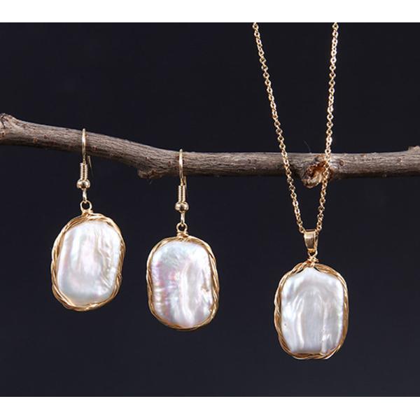 Natural Baroque Pearl necklace Cultured White Baroque Pearl Glass Chain Baroque Pearl Necklace Lady Pear Jewelry Set