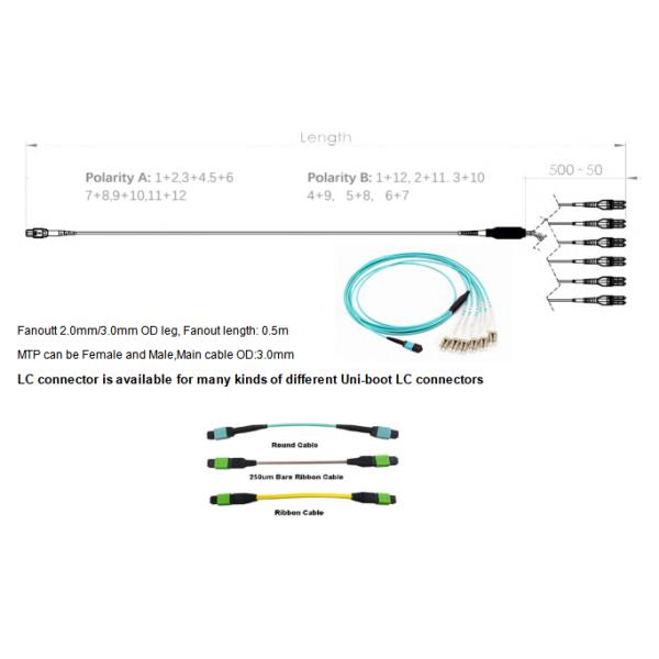 12F MTP OM4 Fiber Optic MTP-LC 2.0mm Straight Harness Cables