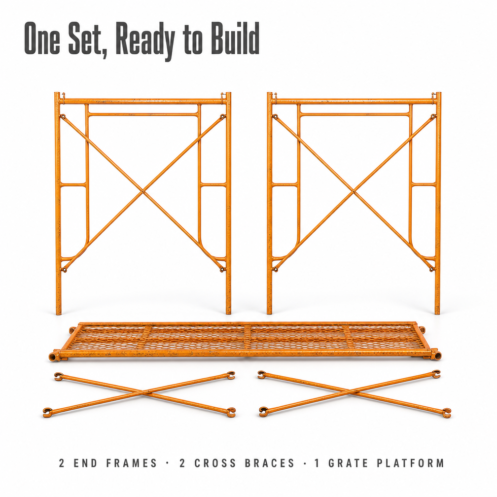 Galvanized Steel Frame Scaffolding Set with Integrated Ladder and Grate Platform for Construction