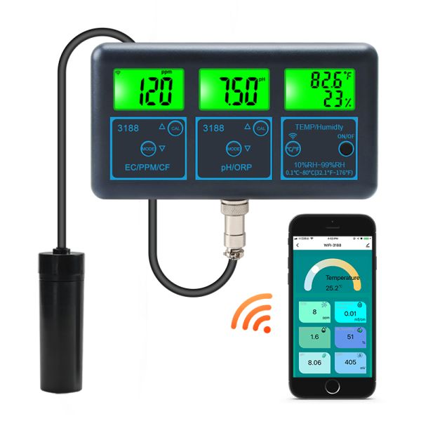 Online Digital PH Tester with 0.01-14.00pH Measuring Range -1200mV~+1200mV ORP and 0.1℃-80.0℃ Temperature Multi Function Water Quality Monitor