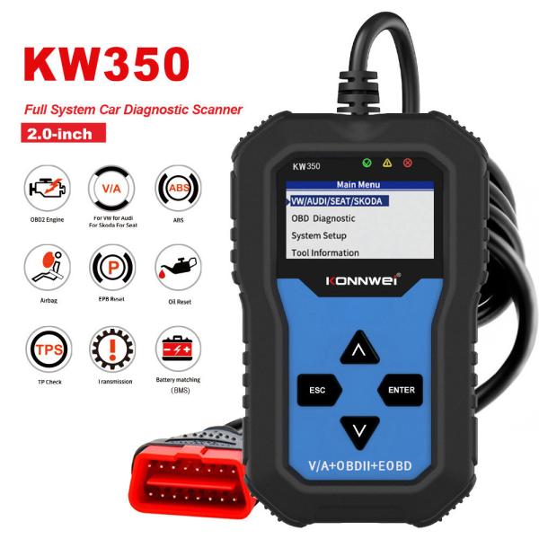 Блок развертки Konnwei KW350 полного автомобиля ABS OBD2 системы диагностический для места Skoda Audi VW