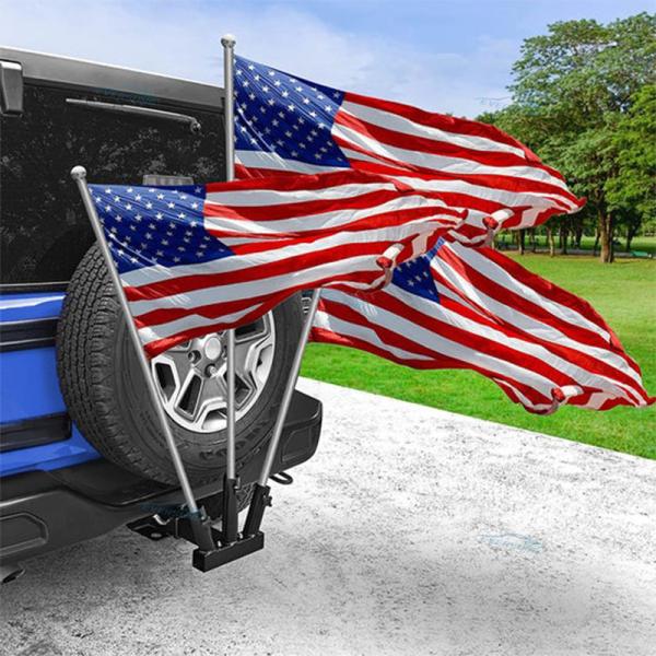 Security Design Triple Flag Pole Holder Hitch Universal For Jeep SUV RV Pickup