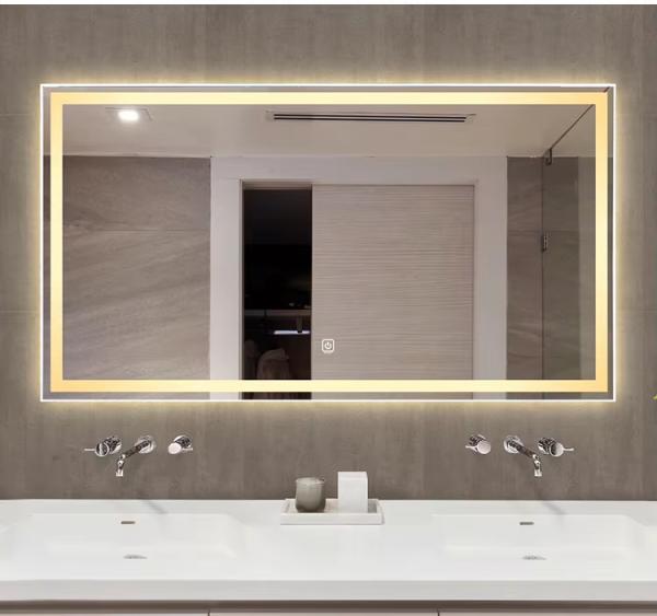 Premium Slim Framed LED Bathroom Mirror Anti Fog With Frosted Light Border
