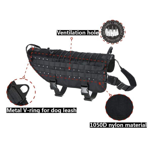 Military Molle Nylon Dog Harness Vest Durable Nylon Training Service Mesh Fabric
