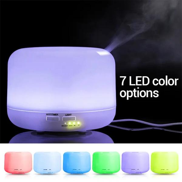 Máquina de Aromaterapia Ultrassônica de 500 ml Fabricante de Neblina Frio Diffusor de Óleo Essencial de Design Silencioso com Luz Noturna Colorida
