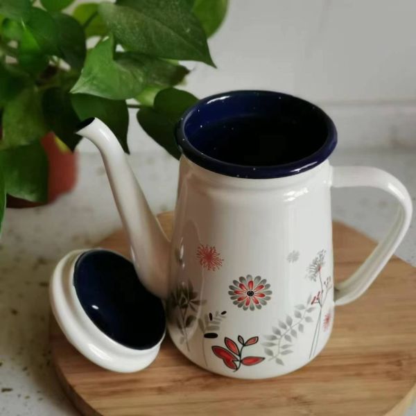Sample 7-10 Days Custom Color Logo Printing Carbon Steel Metal Handle Enamel Tea Pot Enamel Kettle