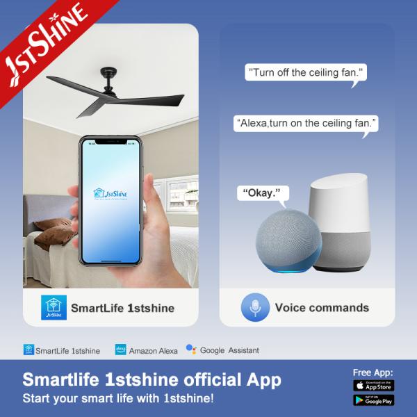 Energy Saving Smart Remote Ceiling Fan Black ABS Blades with 6 Speed and Time Setting