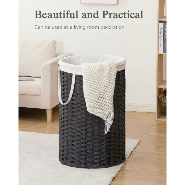 Large Laundry Hamper Laundry Basket Round Handwoven Wicker Laundry Baskets Rattan Laundry Basket With Removable Bag Handles 2 Mesh Bags For Living Room Bedroom Natural