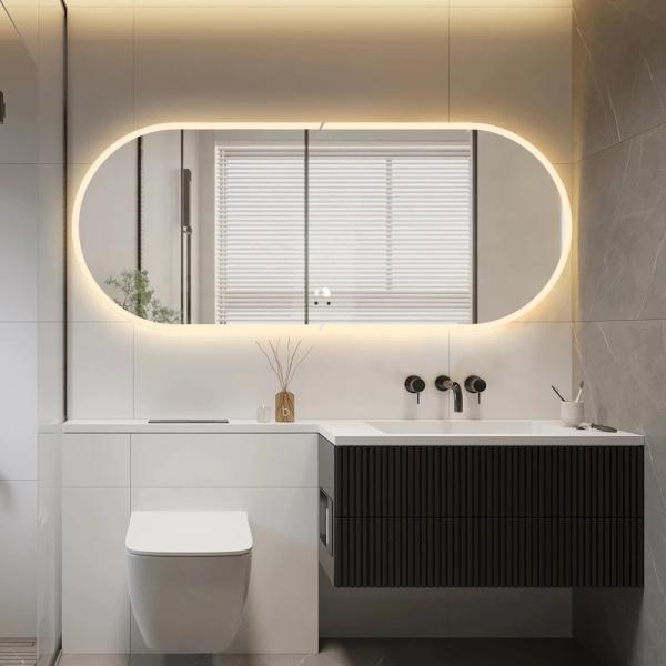 Dimmable LED Arched Bathroom Mirror Waterproof Ip44 Color Temperature Adjustable