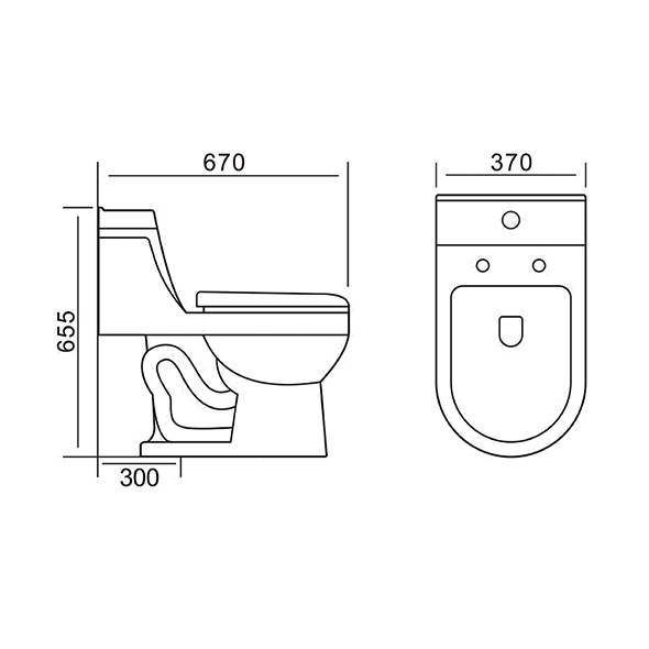 Dual Flush Single Piece Closet Durable Siphonic Closet 370x670x655mm OR2005