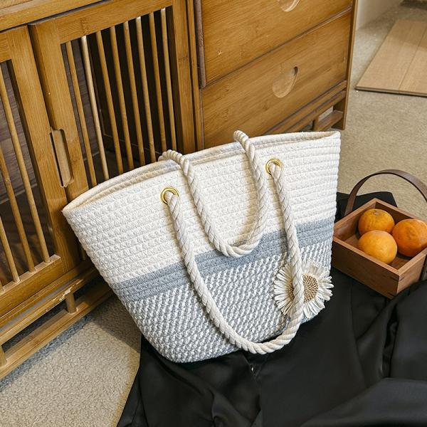Crochet Raffia Knot Handbags Summer Beach Straw Knot Bag Fashion Summer High Quality Ladies Crochet Raffia Straw Beach Bag Tote Bag Striped Big Hand Bags