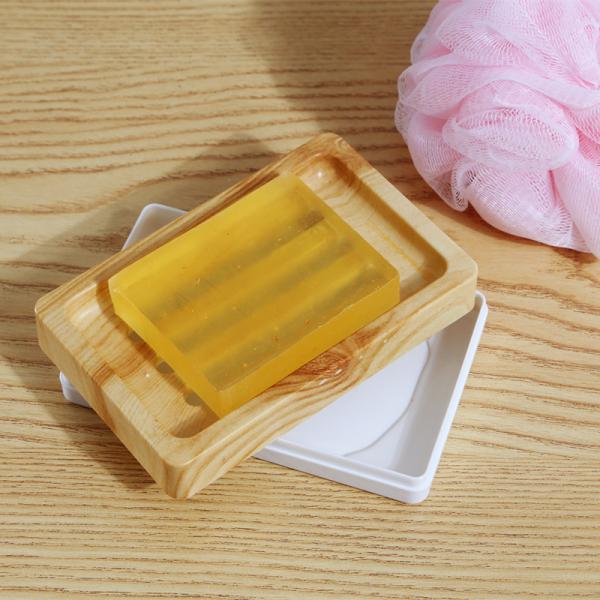 Toilet Wood Grain Shelf Plastic Soap Holder Dish Tray With Lid Drain