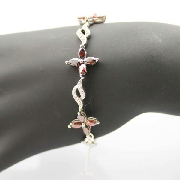 925 Silver Jewellery Quatrefoil Garnet Cubic Zircon Tennis Bracelet (B04RED)