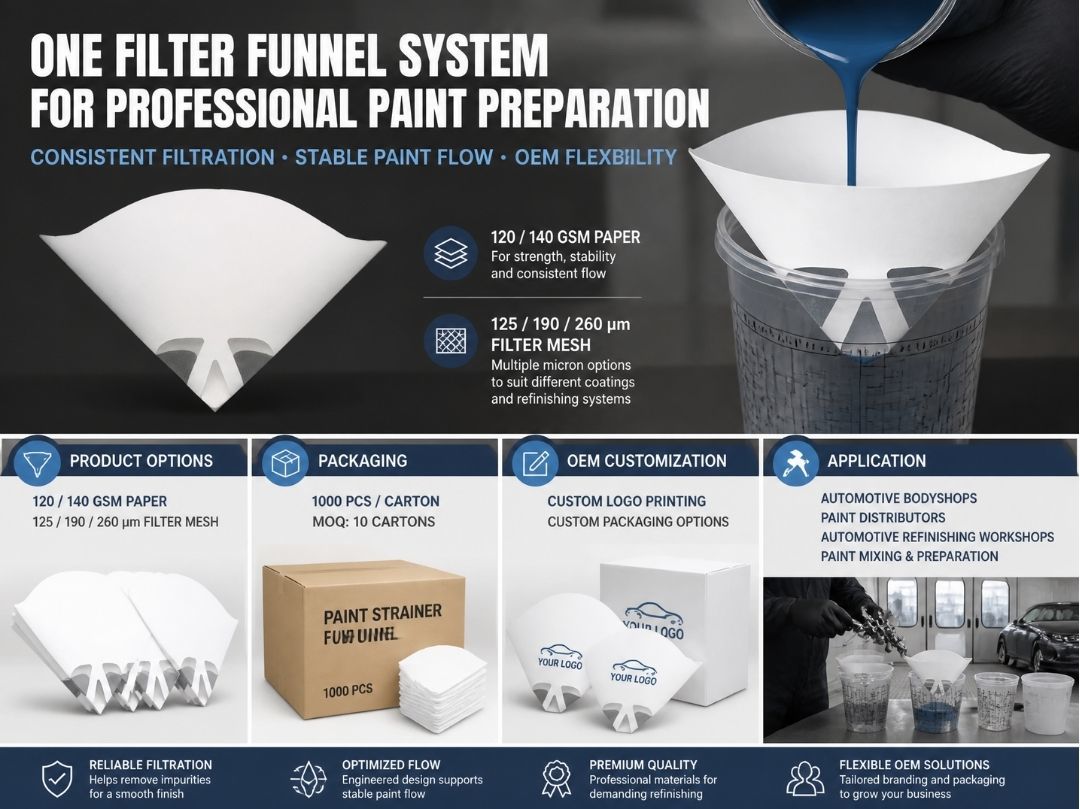 Disposable Automotive Paint Strainer Paper Filter Funnel 125 190 260 Micron Polyester Mesh for Solvent Based Coatings OEM Bulk