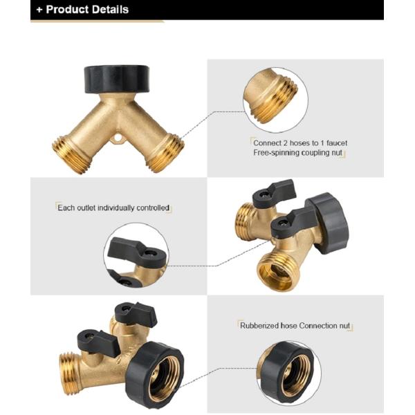 Customized Brass Garden Fittings Two Ways Garden Type Y Brass Water Pipe Hose Connector