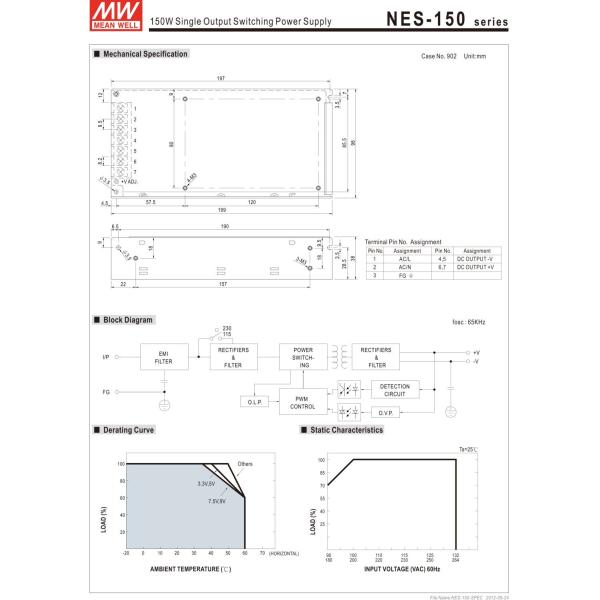 MEAN WELL светодиодный неонный трансформатор 24V 6.5A Meanwhile NES-150 24V 156W одновыходное переключающее питание