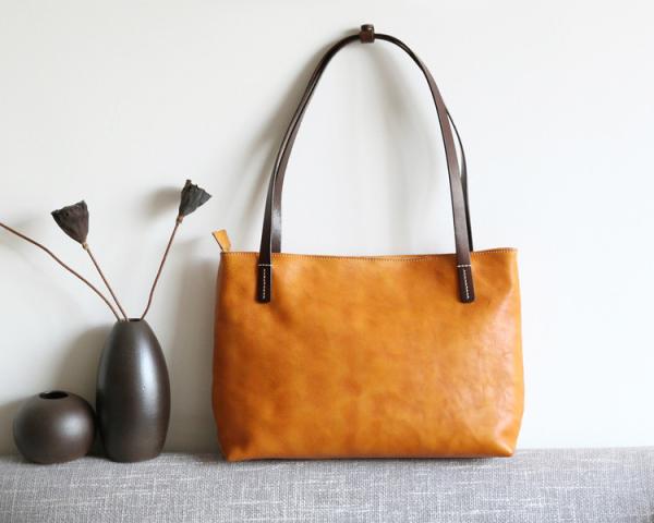 LH-63-5 Red Leather Tote Bag Panelled Womens Leather Handbags