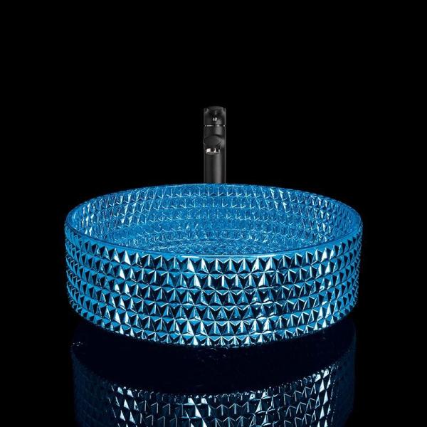 Electroplated Blue Modern Glass Wash Basin , Blue Glass Vessel Sink