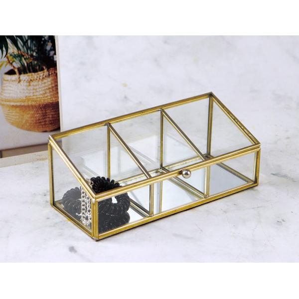 Silver Copper edge three-panel jewelry candy earning box Ring ear studs Storage flower gift Glass cover