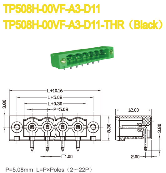 Тангаж 5.08mm 300V 18A 2 направления вставляемого обратного гнезд коллектора терминального блока мыжского вставляемый - 22P