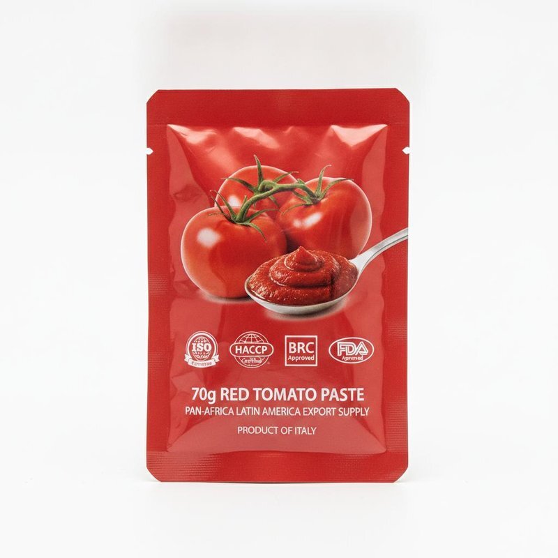 70g ISO HACCP BRC FDA Certified Red Tomato Paste Sachet Pan-Africa Latin America
