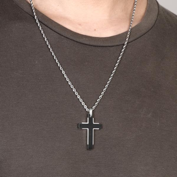 Collier de croix pour homme Collier de croix pour homme en argent or noir en acier inoxydable Collier de croix pendant pour homme bijoux pour femmes 16-24 pouces