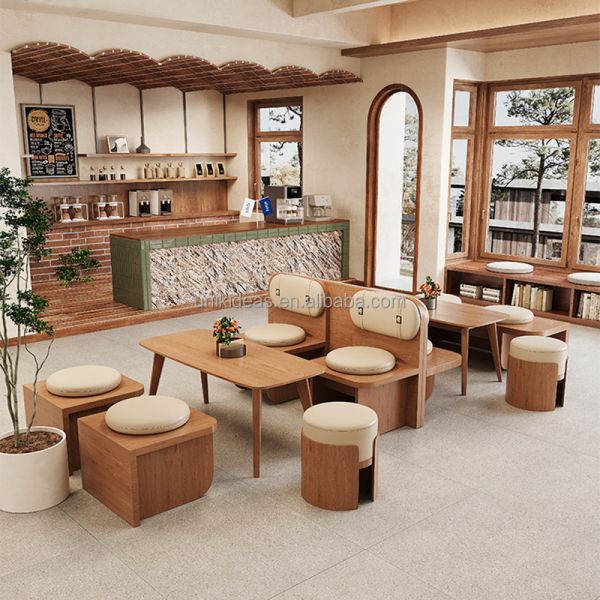 High Quality Wooden Restaurant Booth Seating with Solid Wood Tables Modern Cafe Dining Furniture for Business Use
