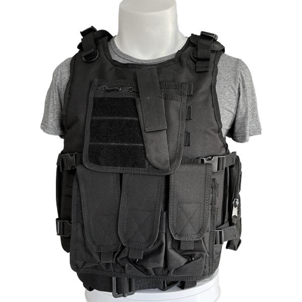 Chaqueta de protección ajustable de chaleco negro con sistema Molle en tela de poliéster