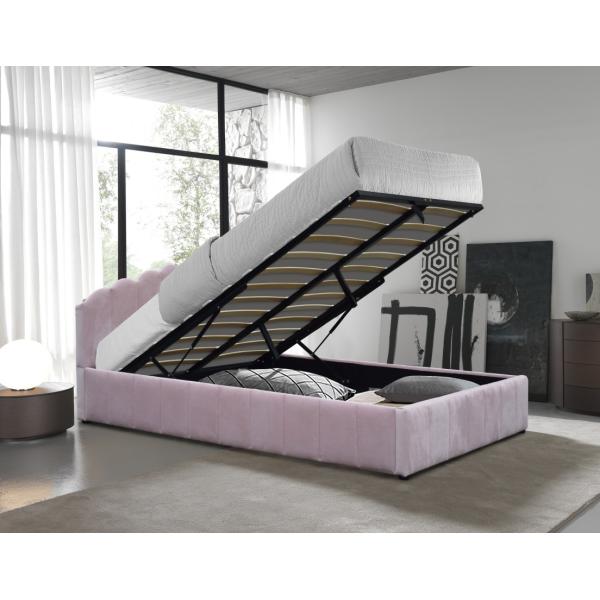 Upholstered Gas Lift Storage Bed Double Size Pink Color Plush Velvet Fabric