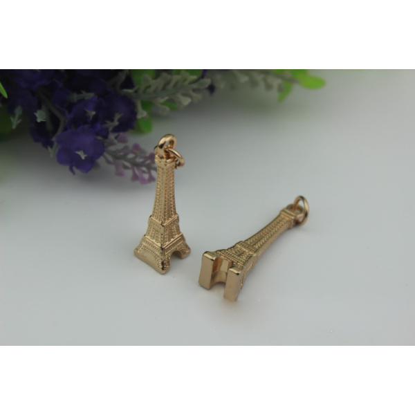Luggage hardware accessories Paris Tower shape 50mm length gold pendant metal buckle zipper tag