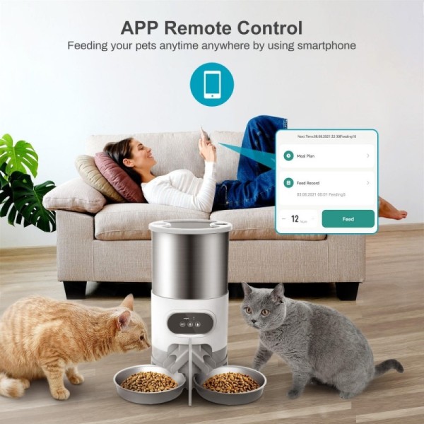 Automatic WiFi Remote Control Smart Pet Feeder With 4.5L Stainless Steel Bowl