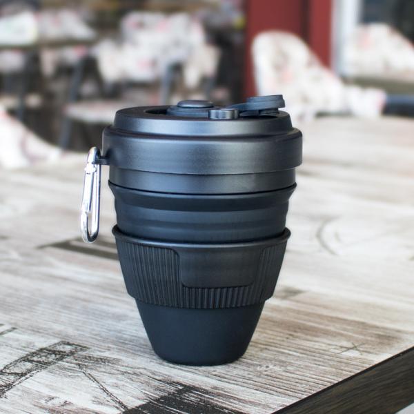450ml Black Food-Grade Collapsibel Silicone Pocket-Sized Travel Camping Mug