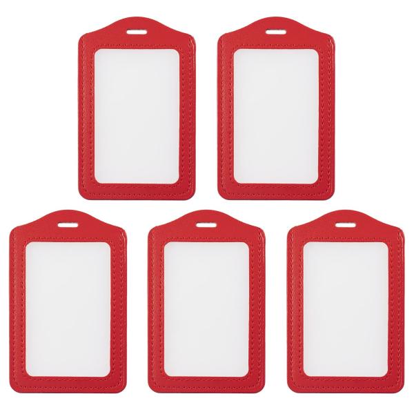 Leather ID Card Holder Vertical Work Permit Name Credit Card Case High Transparency