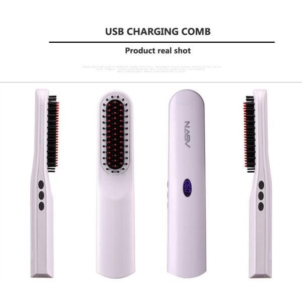 NASV Wireless 2 In1 Flat Iron Hair Straightener Brush Comb USB Plug LCD Display