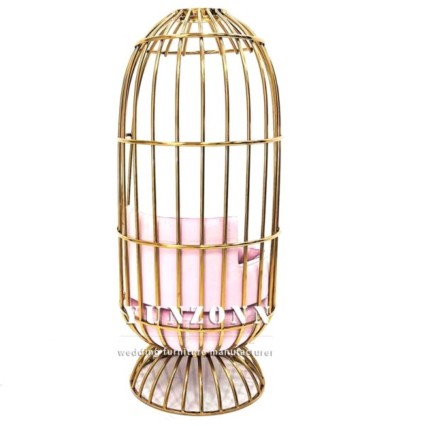 King Gold Throne Chair with Fancy Leather Bird Cage Shape Cushion Stainless Steel for Hotel or Living Room Event Furniture