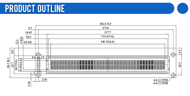 OLED004002A Black Film, 40x2 Character OLED LCD Display, WS0010 Controller, Parallel Port,154.4x16.5mm View Size,Working Temperature -40+80 Display