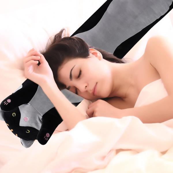 WUYU Lovely Plush Cat Doll Cute Cartoon Soft Stuffed Kitten Pillow Long Throw Sleeping Pillow Doll Toy Gift for Kids