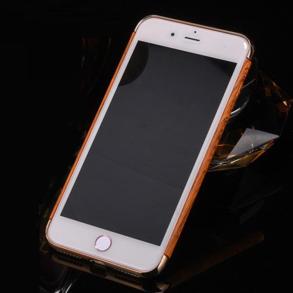3 in 1 Hard PC Plating Border Wood Grain Cell Phone Case Cover For iPhone 7 7 Plus 6 6s Plus