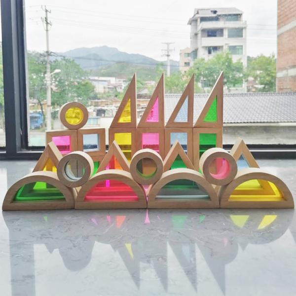 Arco iris en colores pastel del apilador de madera del arco iris de los niños los 8.66in que apila el juguete